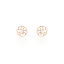 Boucles D'oreilles Puces Eleanor Fleur Or Rose Oxyde De Zirconium