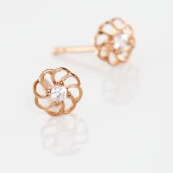 Boucles D'oreilles Puces Eleanor Fleur Or Rose Oxyde De Zirconium
