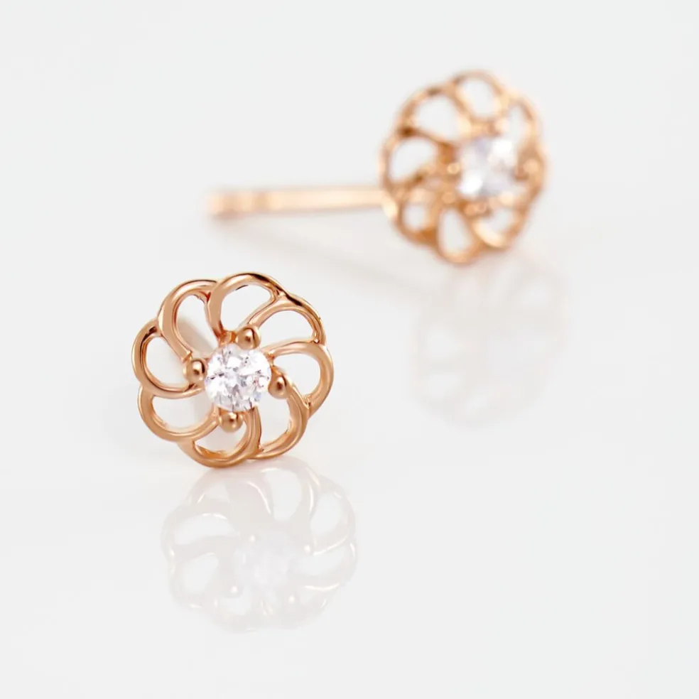 Boucles D'oreilles Puces Eleanor Fleur Or Rose Oxyde De Zirconium