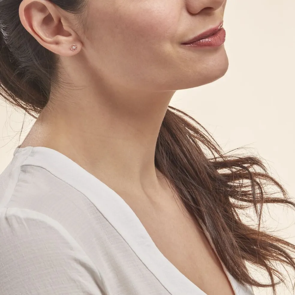 Boucles D'oreilles Puces Eleanor Fleur Or Rose Oxyde De Zirconium