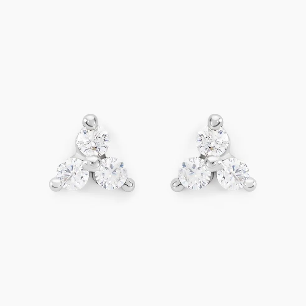 Boucles D'oreilles Puces Eleanor Fleur Or Blanc Oxyde De Zirconium