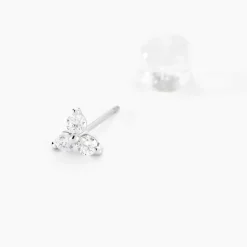 Boucles D'oreilles Puces Eleanor Fleur Or Blanc Oxyde De Zirconium