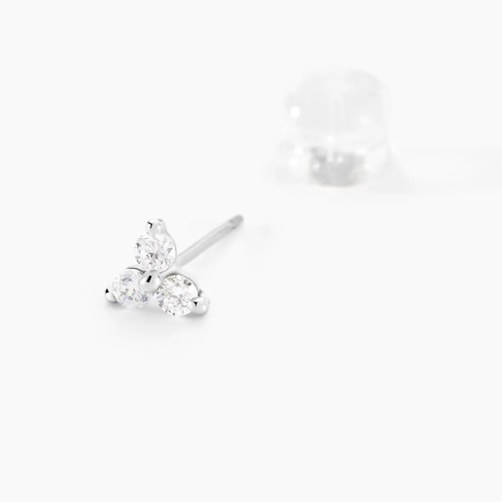 Boucles D'oreilles Puces Eleanor Fleur Or Blanc Oxyde De Zirconium