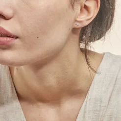 Boucles D'oreilles Puces Eleanor Fleur Or Blanc Oxyde De Zirconium