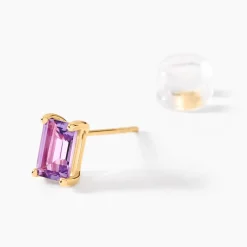 Boucles D'oreilles Puces Emilian Or Jaune Améthyste