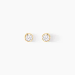 Boucles D'oreilles Puces Elda Serti Clos Or Jaune Oxyde De Zirconium