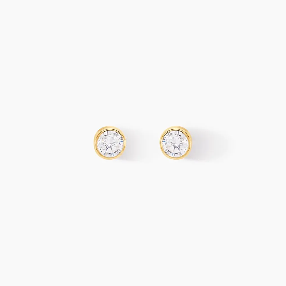 Boucles D'oreilles Puces Elda Serti Clos Or Jaune Oxyde De Zirconium