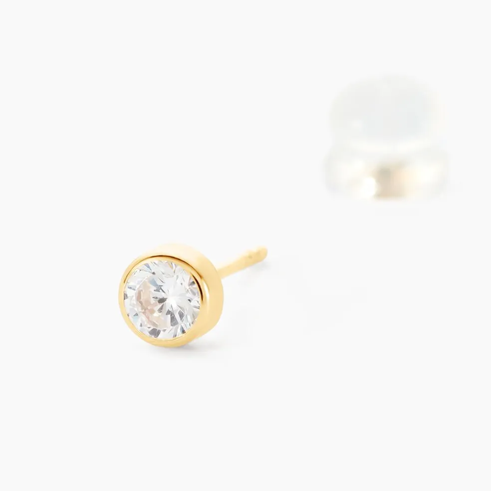 Boucles D'oreilles Puces Elda Serti Clos Or Jaune Oxyde De Zirconium