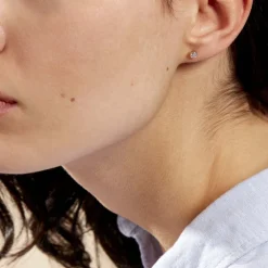 Boucles D'oreilles Puces Elda Serti Clos Or Jaune Oxyde De Zirconium