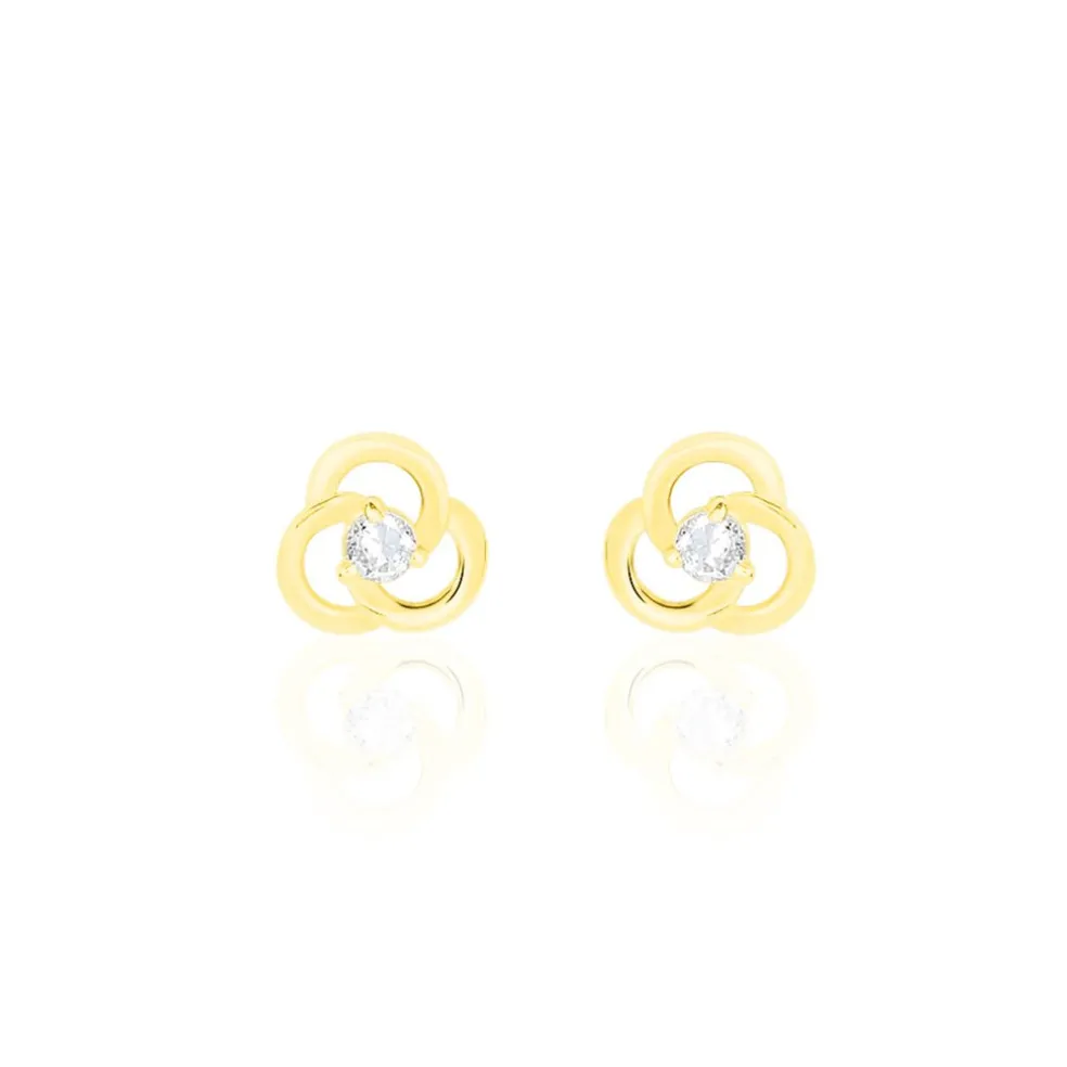 Boucles D'oreilles Puces Eleanor Fleur Or Jaune Oxyde De Zirconium