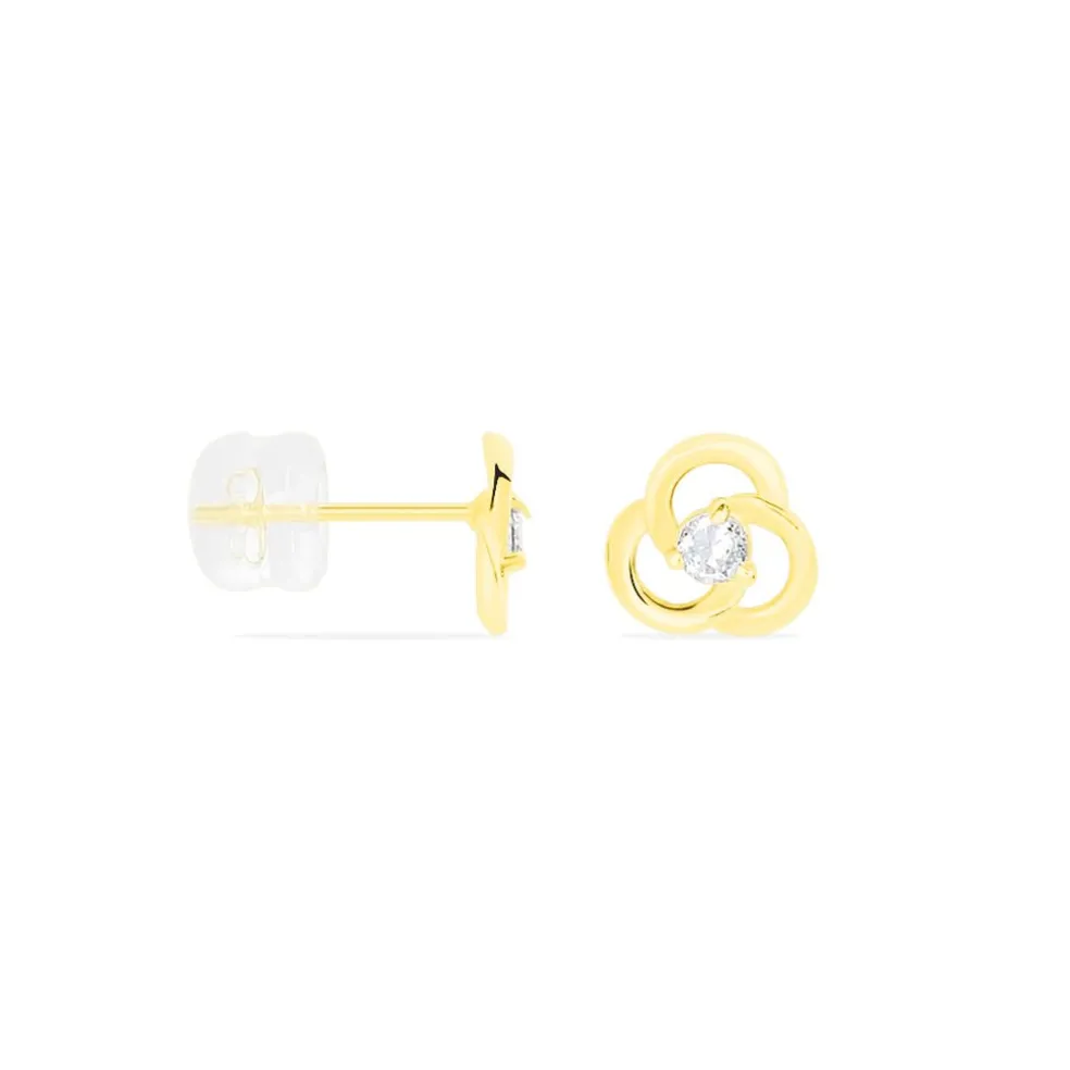 Boucles D'oreilles Puces Eleanor Fleur Or Jaune Oxyde De Zirconium