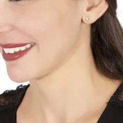 Boucles D'oreilles Puces Eleanor Fleur Or Jaune Oxyde De Zirconium