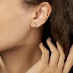 Boucles D'oreilles Puces Eleanor Fleur Or Jaune Oxyde De Zirconium