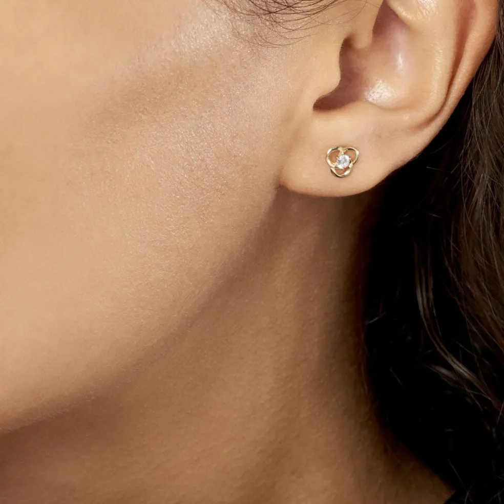 Boucles D'oreilles Puces Eleanor Fleur Or Jaune Oxyde De Zirconium