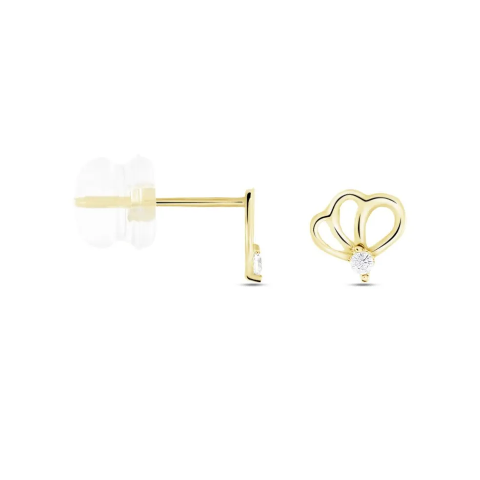 Boucles D'oreilles Puces Eleanor Fleur Or Jaune Oxyde De Zirconium