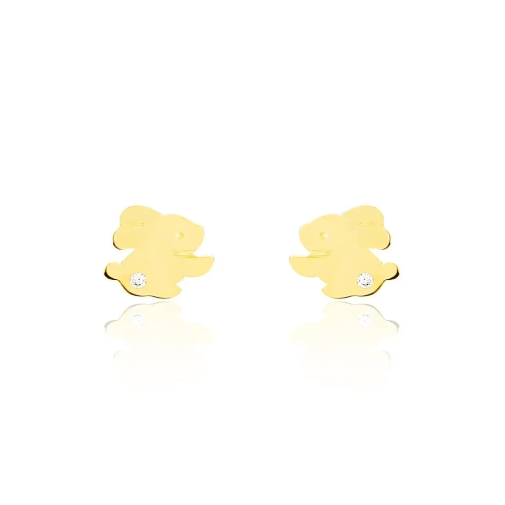 Boucles D'oreilles Puces Elioussa Lapin Or Jaune Oxyde De Zirconium