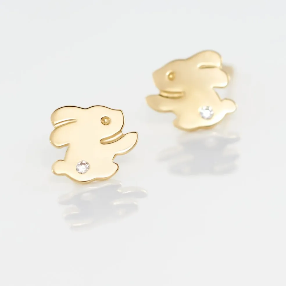 Boucles D'oreilles Puces Elioussa Lapin Or Jaune Oxyde De Zirconium