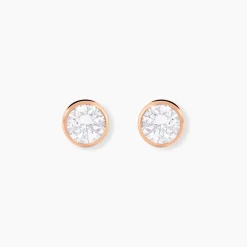 Boucles D'oreilles Puces Elda Serti Clos Or Rose Oxyde De Zirconium
