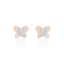 Boucles D'oreilles Puces Evaelle Papillon 0 Or Rose Strass