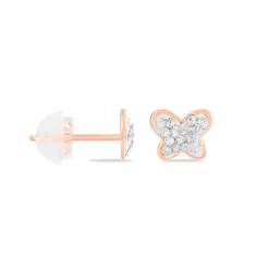Boucles D'oreilles Puces Evaelle Papillon 0 Or Rose Strass