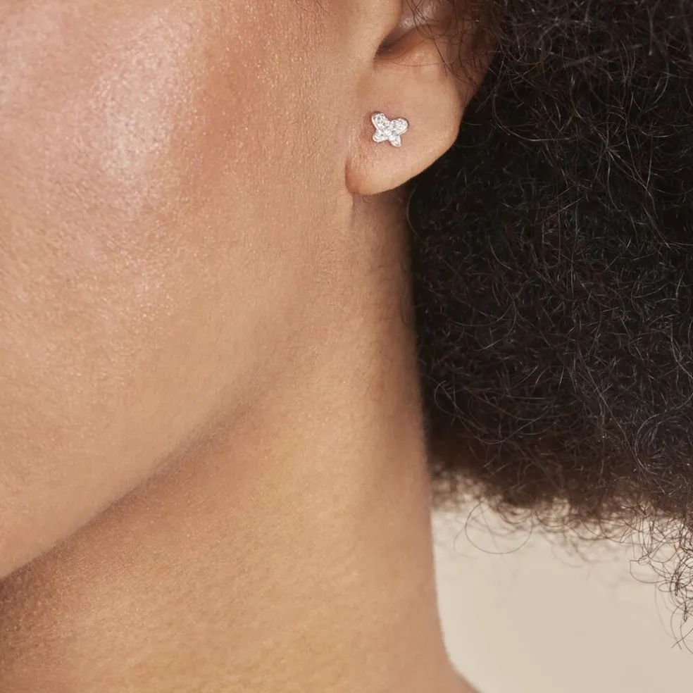 Boucles D'oreilles Puces Evaelle Papillon 0 Or Rose Strass