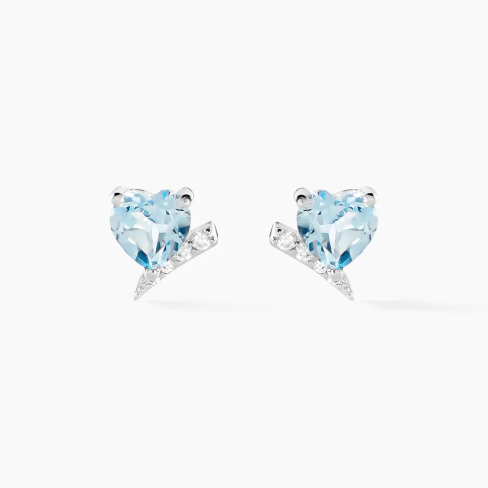 Boucles D'oreilles Puces Eva Or Blanc Topaze Et Oxyde De Zirconium