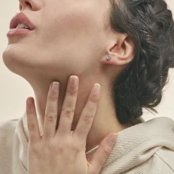 Boucles D'oreilles Puces Eva Or Blanc Topaze Et Oxyde De Zirconium