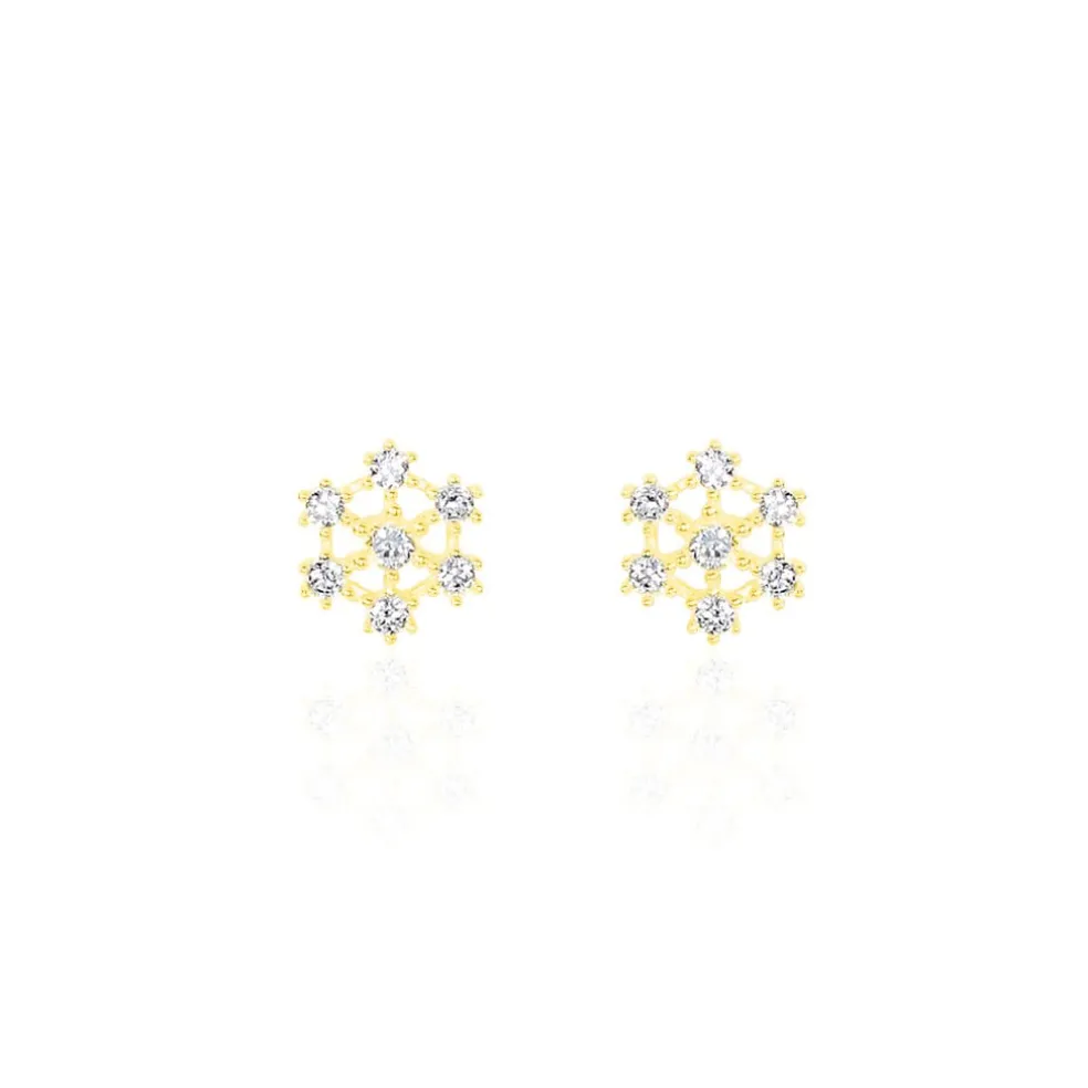 Boucles D'oreilles Puces Eileen Flocon Or Jaune Oxyde De Zirconium