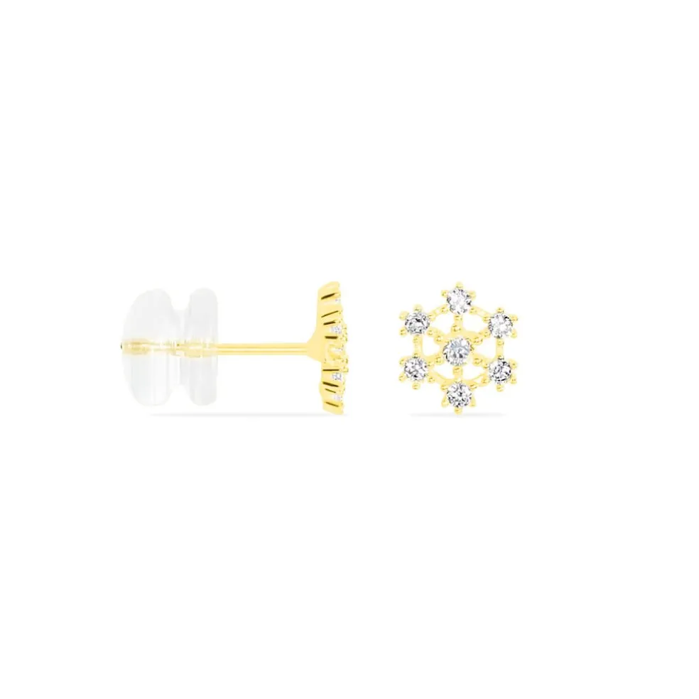 Boucles D'oreilles Puces Eileen Flocon Or Jaune Oxyde De Zirconium