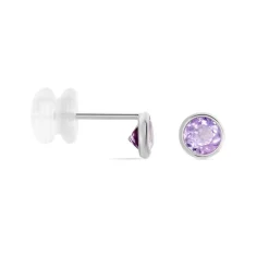 Boucles D'oreilles Puces Edy Serti Clos Or Blanc Amethyste