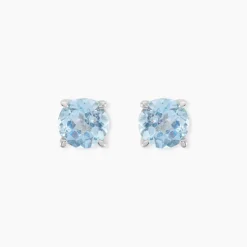 Boucles D'oreilles Puces Elea Or Blanc Topaze Bleu Sky