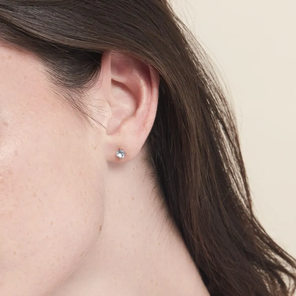 Boucles D'oreilles Puces Elea Or Blanc Topaze Bleu Sky