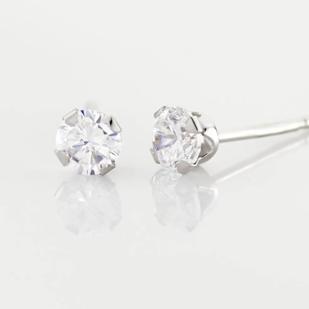 Boucles D'oreilles Puces Eddie Or Blanc Oxyde De Zirconium