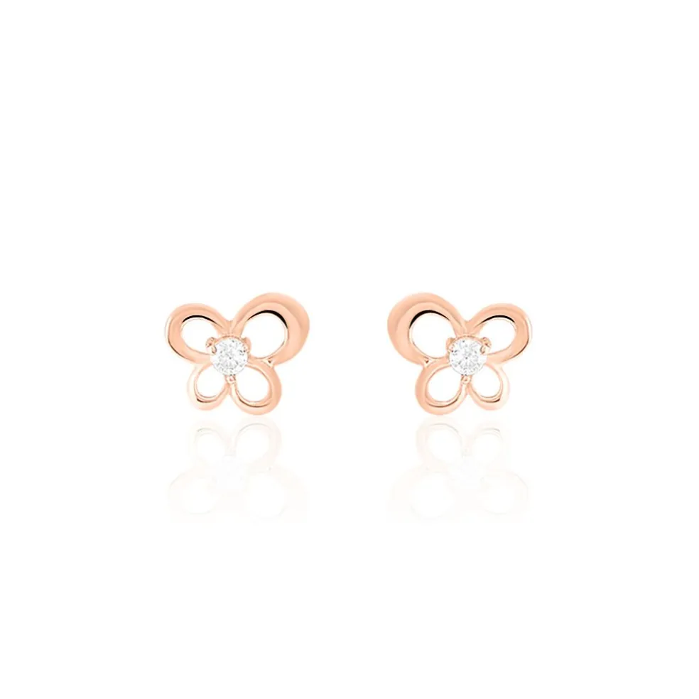 Boucles D'oreilles Puces Eleanor Fleur Or Rose Oxyde De Zirconium