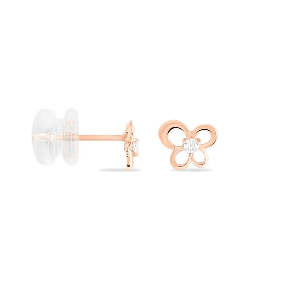 Boucles D'oreilles Puces Eleanor Fleur Or Rose Oxyde De Zirconium