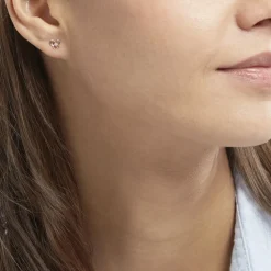 Boucles D'oreilles Puces Eleanor Fleur Or Rose Oxyde De Zirconium