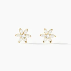 Boucles D'oreilles Puces Eleanor Fleur Or Jaune Oxyde De Zirconium