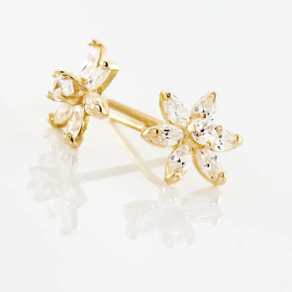 Boucles D'oreilles Puces Eleanor Fleur Or Jaune Oxyde De Zirconium
