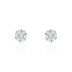 Boucles D'oreilles Puces Eleanor Fleur Or Blanc Oxyde De Zirconium