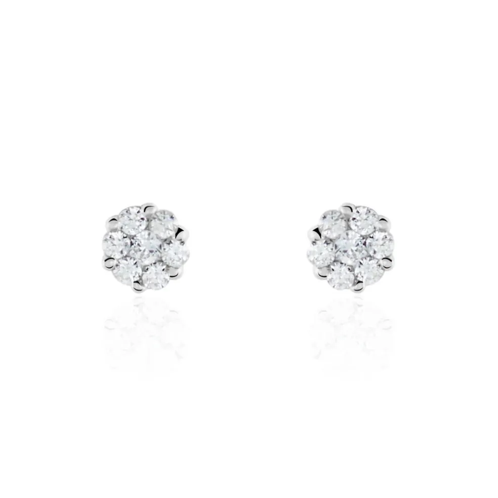 Boucles D'oreilles Puces Eleanor Fleur Or Blanc Oxyde De Zirconium
