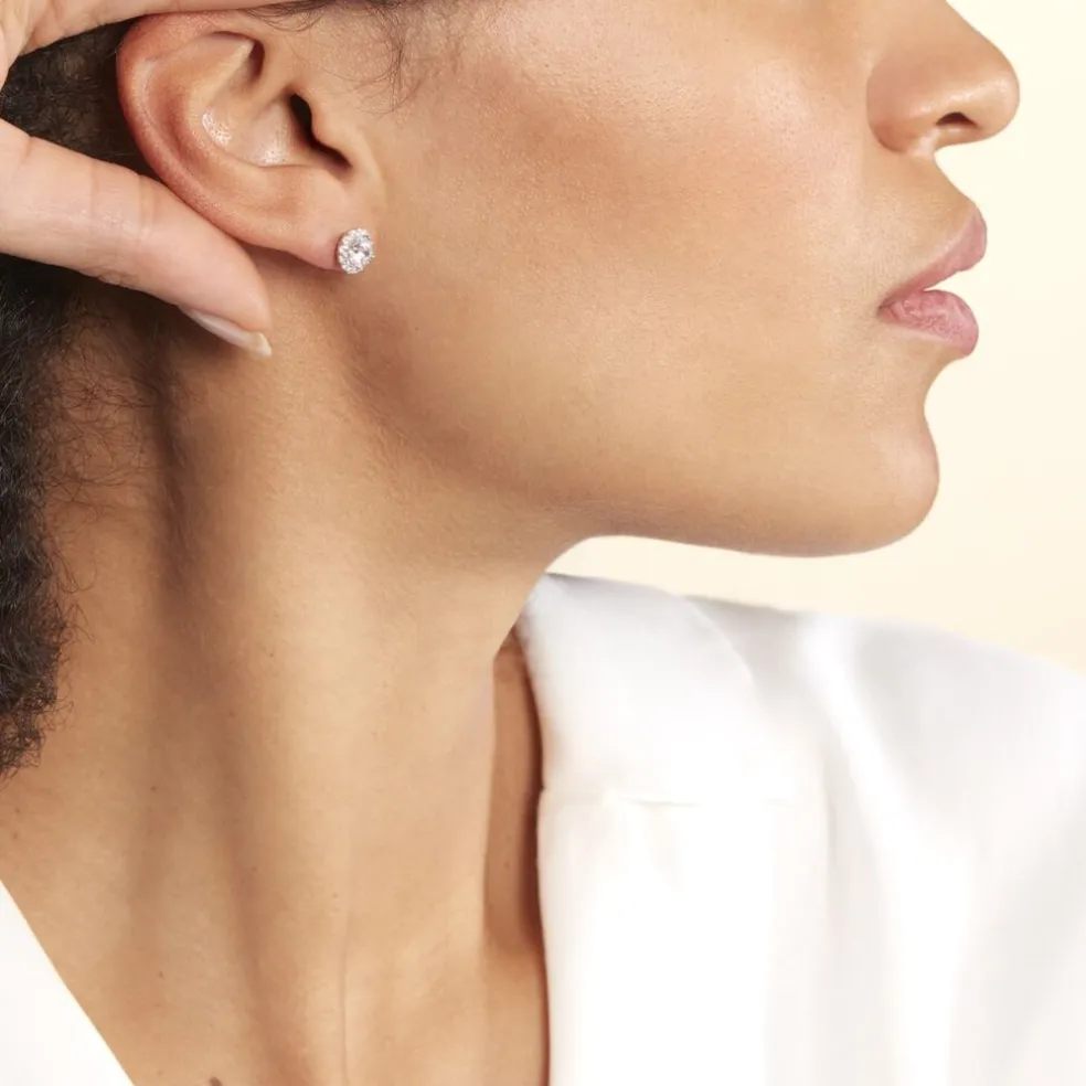 Boucles D'oreilles Puces Eternite Argent Blanc Oxyde De Zirconium