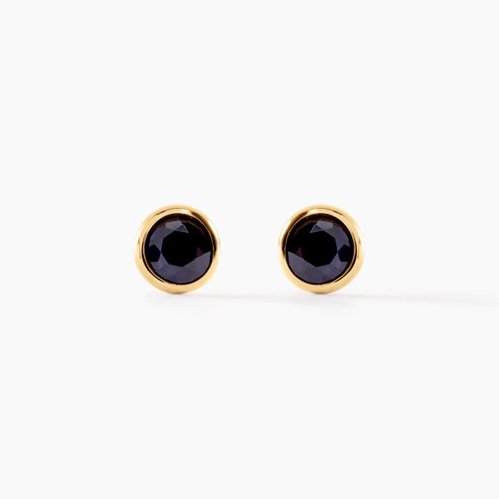 Boucles D'oreilles Puces Edy Serti Clos Or Jaune Saphir