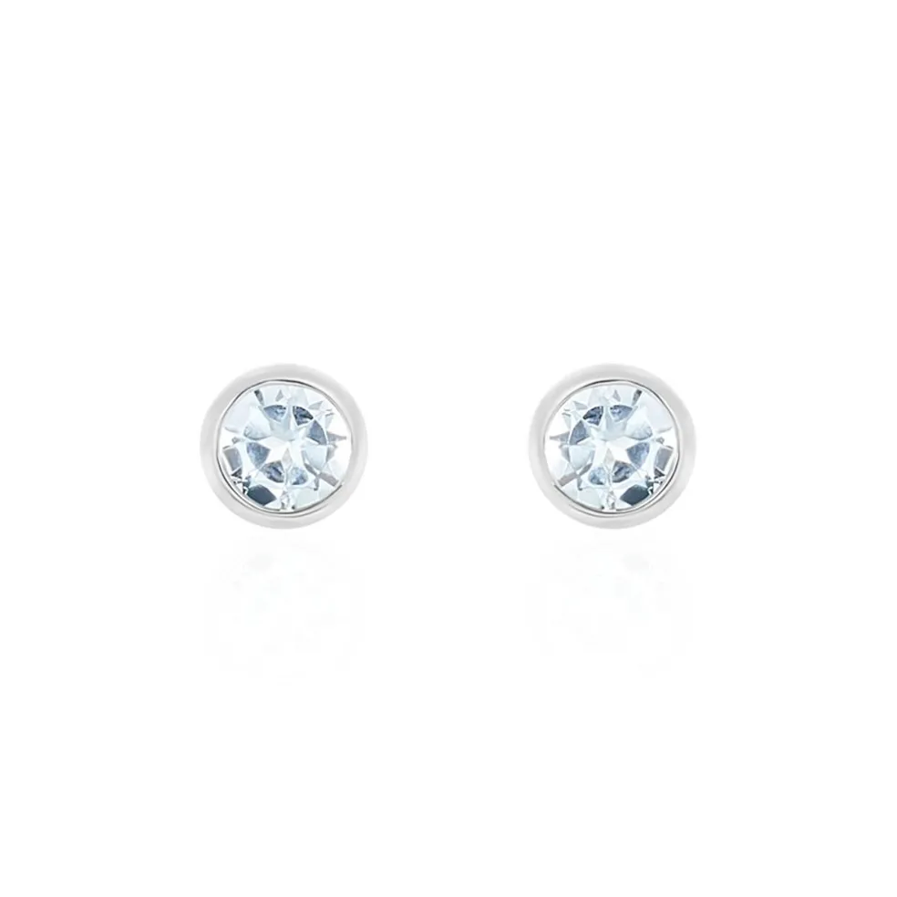 Boucles D'oreilles Puces Edy Serti Clos Or Blanc Topaze