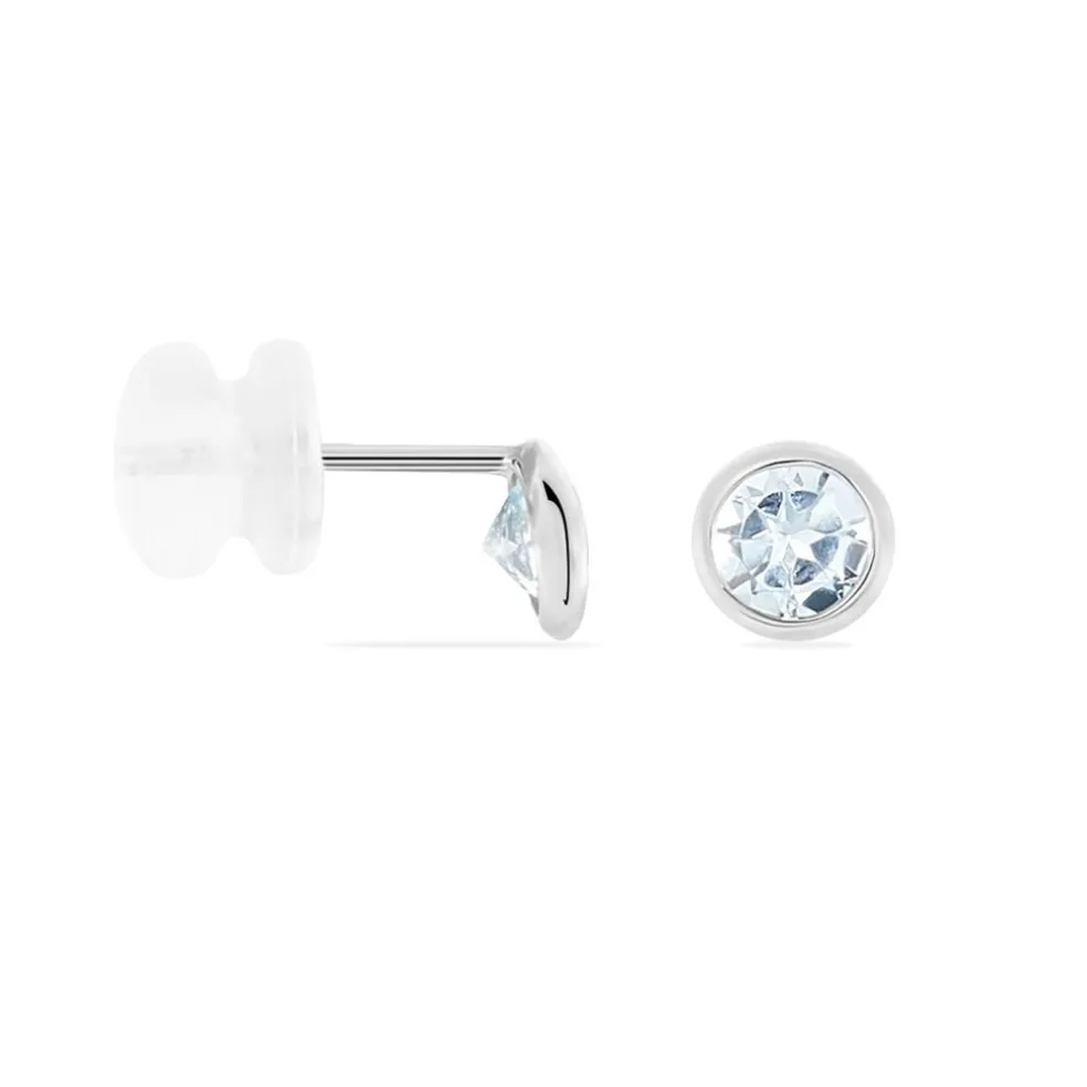 Boucles D'oreilles Puces Edy Serti Clos Or Blanc Topaze