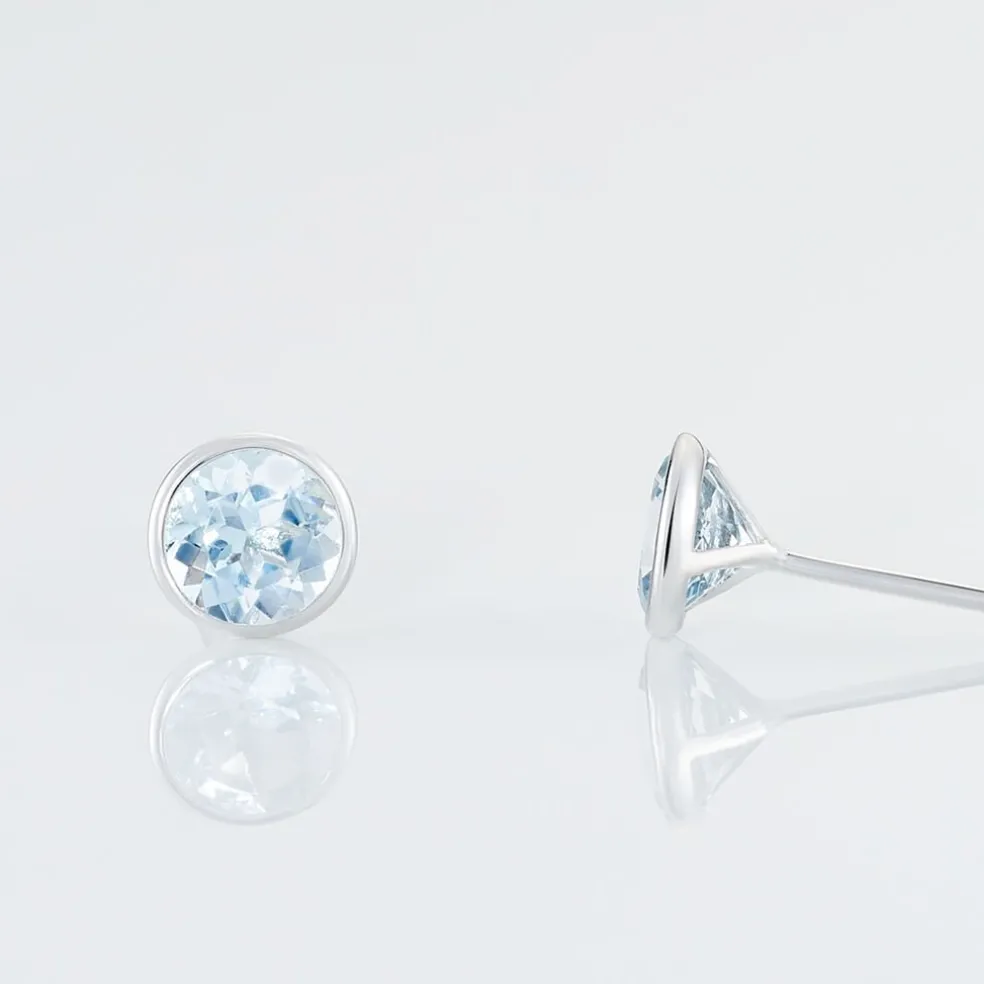 Boucles D'oreilles Puces Edy Serti Clos Or Blanc Topaze