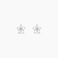 Boucles D'oreilles Puces Elais Etoile Or Blanc Oxyde De Zirconium