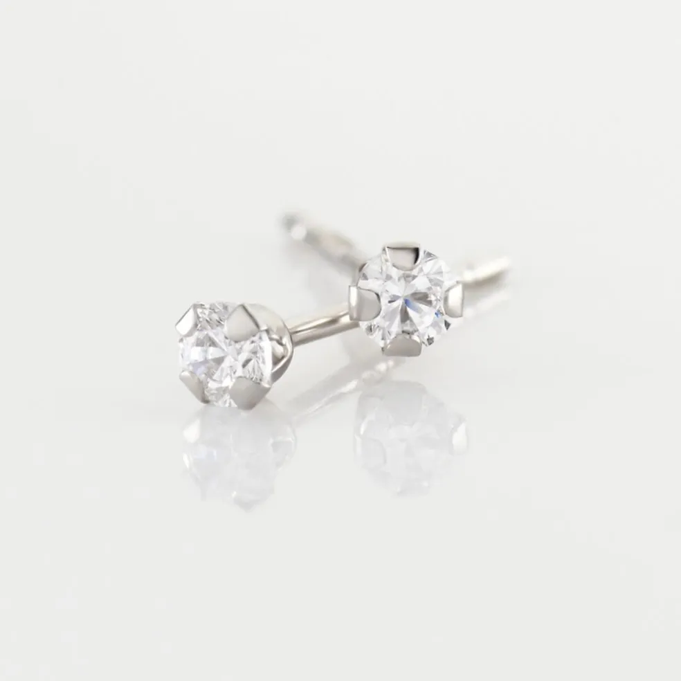 Boucles D'oreilles Puces Eddie Or Blanc Oxyde De Zirconium