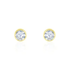 Boucles D'oreilles Puces Elda Serti Clos Or Jaune Oxyde De Zirconium