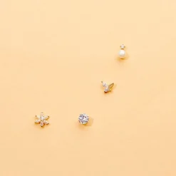 Boucles D'oreilles Puces Eddie Or Blanc Oxyde De Zirconium