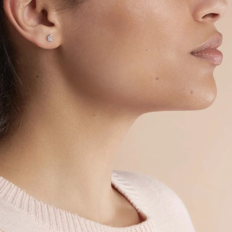 Boucles D'oreilles Puces Eden Or Blanc Oxyde De Zirconium